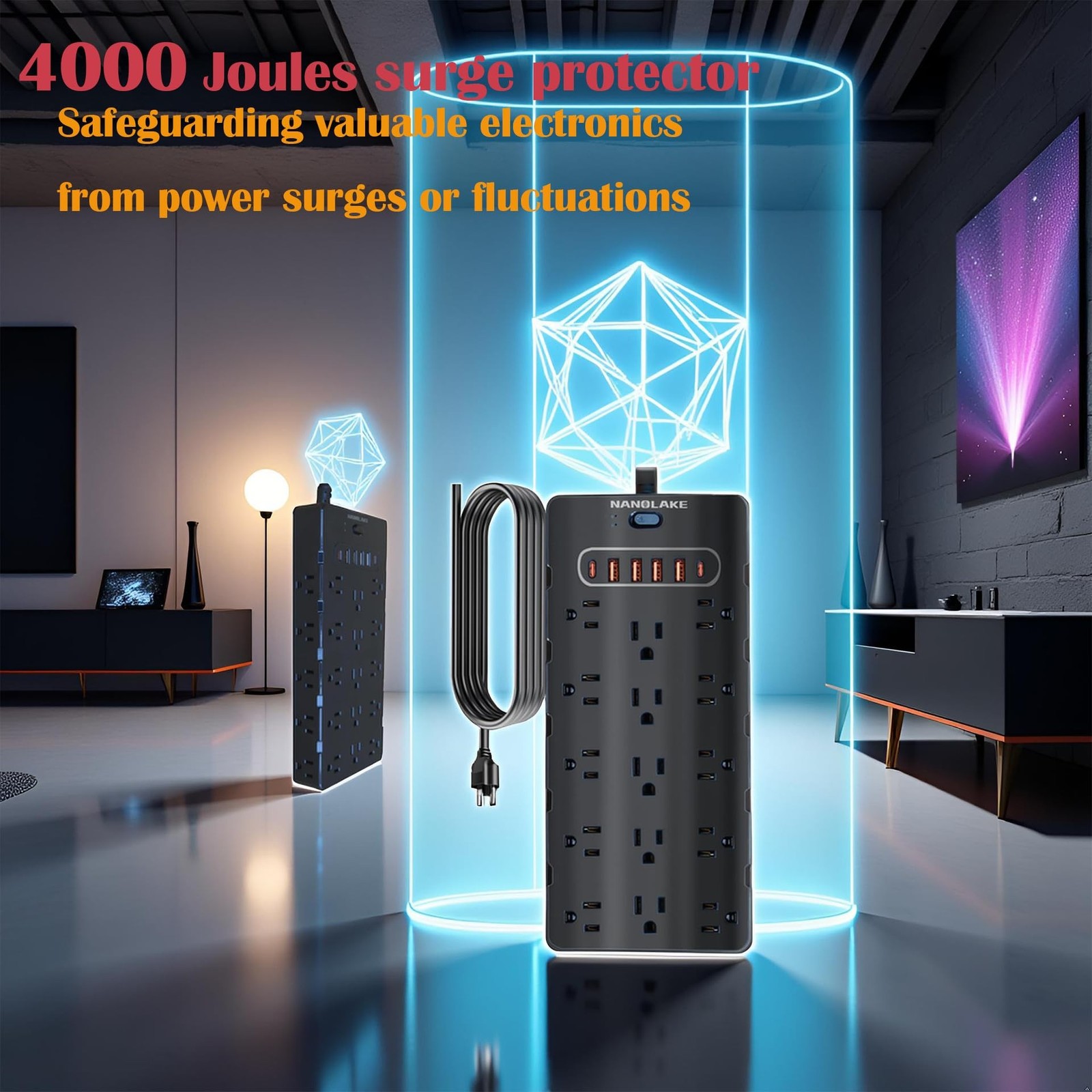 20 Amp Power Strip Surge Protector,Heavy Duty 12 Gauge 6.5 ft Extension Cord,…