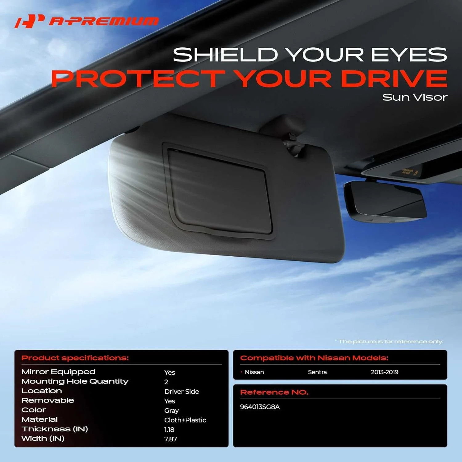 A-Premium Driver Left Side Sun Visor Compatible with Nissan Sentra 2013 2014 201
