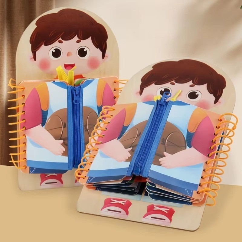 Montessori Kids Busy Board Toddler Sensory Book Learn to Dress Zipper Game Toy
