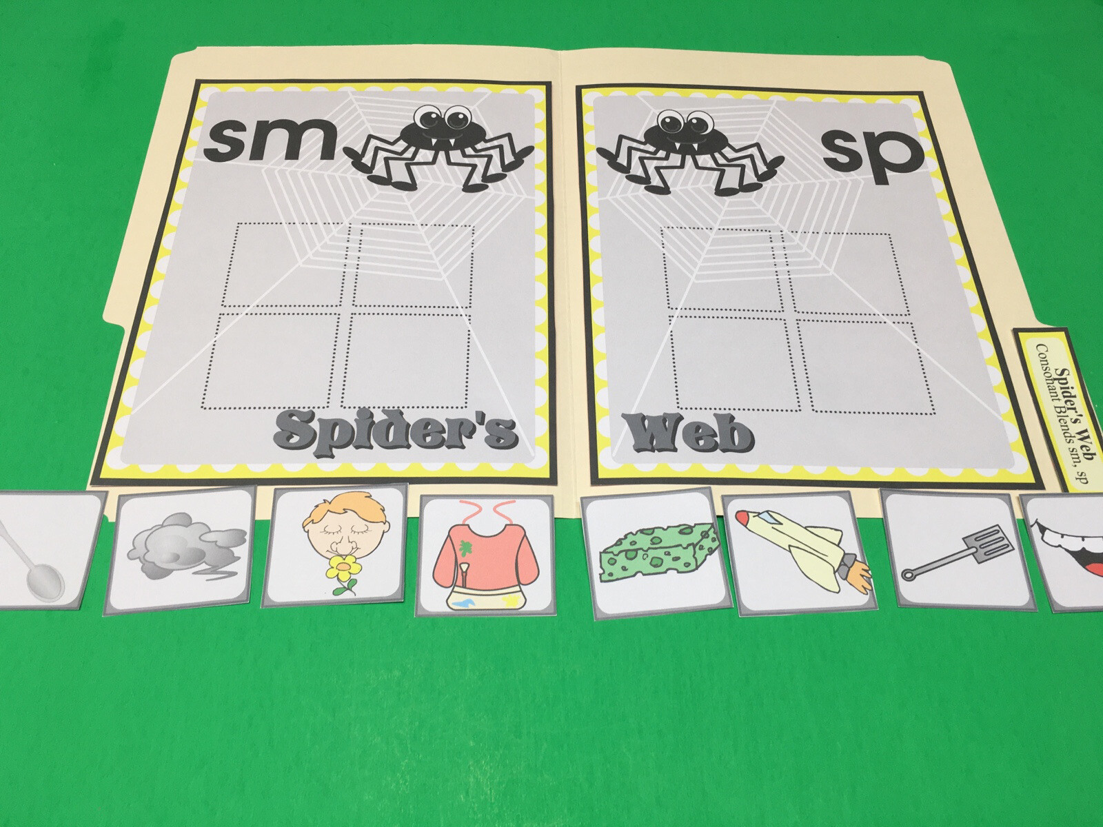 Spiders Web – Phonics Sm / Sp – DIY File Folder game – Printed / Uncut