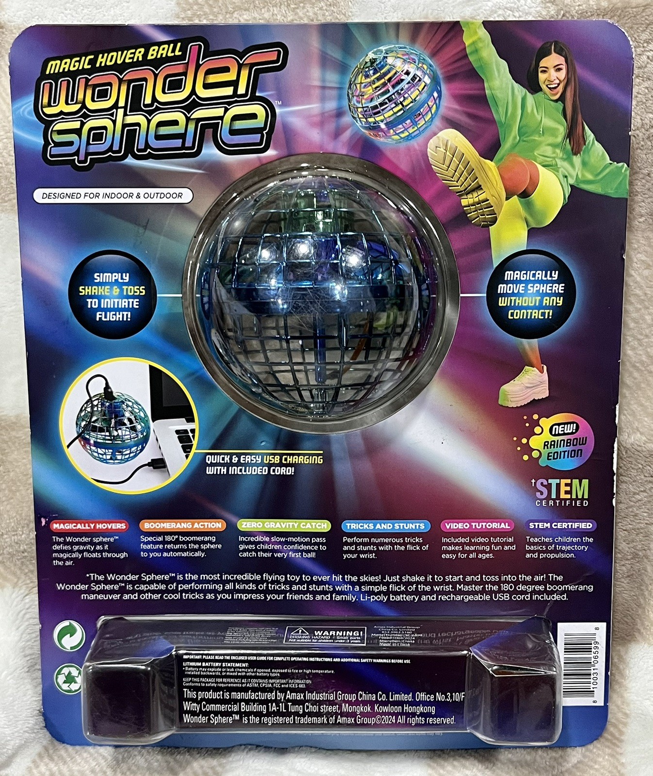 Wonder Sphere Magic Light Up Hover Ball, Rainbow Edition Boomerang Action ￼