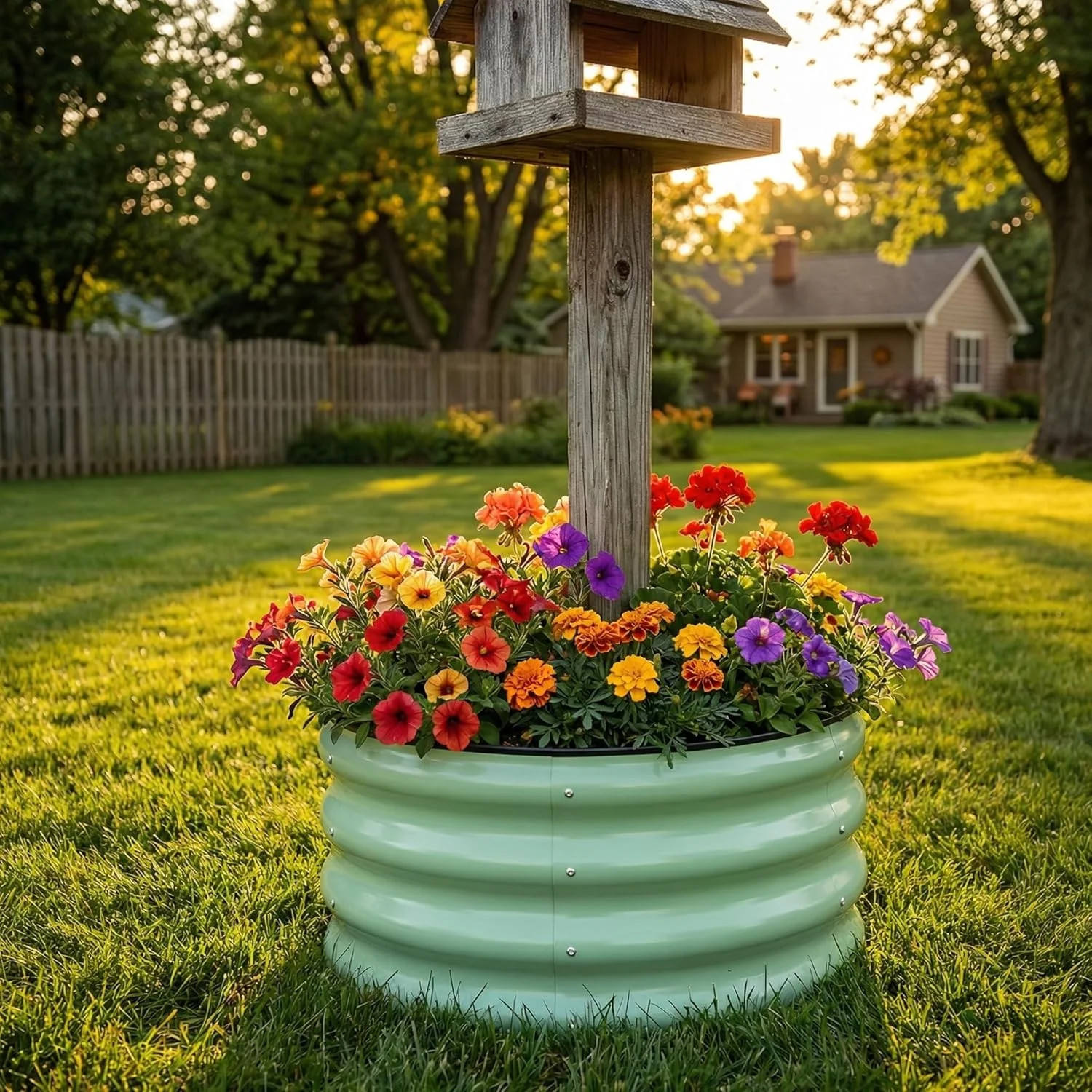 SnugNiture 2x2x1ft Round Galvanized Raised Garden Bed Kit Outdoor, Metal Planter