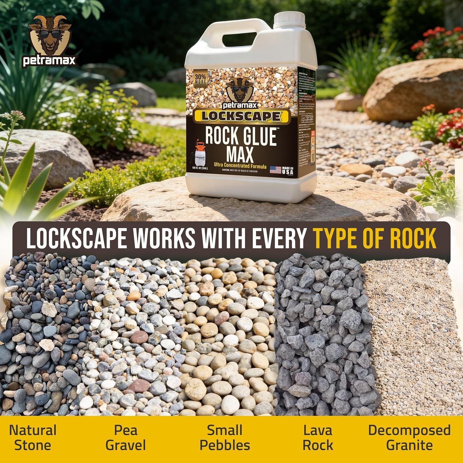 Max Rock Glue for Landscaping, 1 Gallon – Wide Coverage & Pet Safe Mulch Glue…