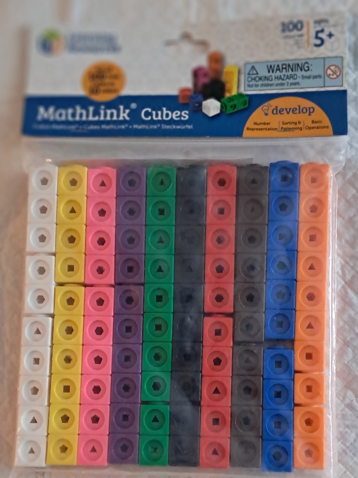 Learning Resources MathLink Cubes Early Math Activity Set. Colors 100 Pieces New