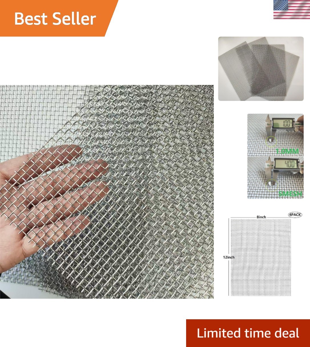 Stainless Steel Mesh 5Mesh with 1MM Wire Dia,4Pack 12x8inch305x203mm Hard and…