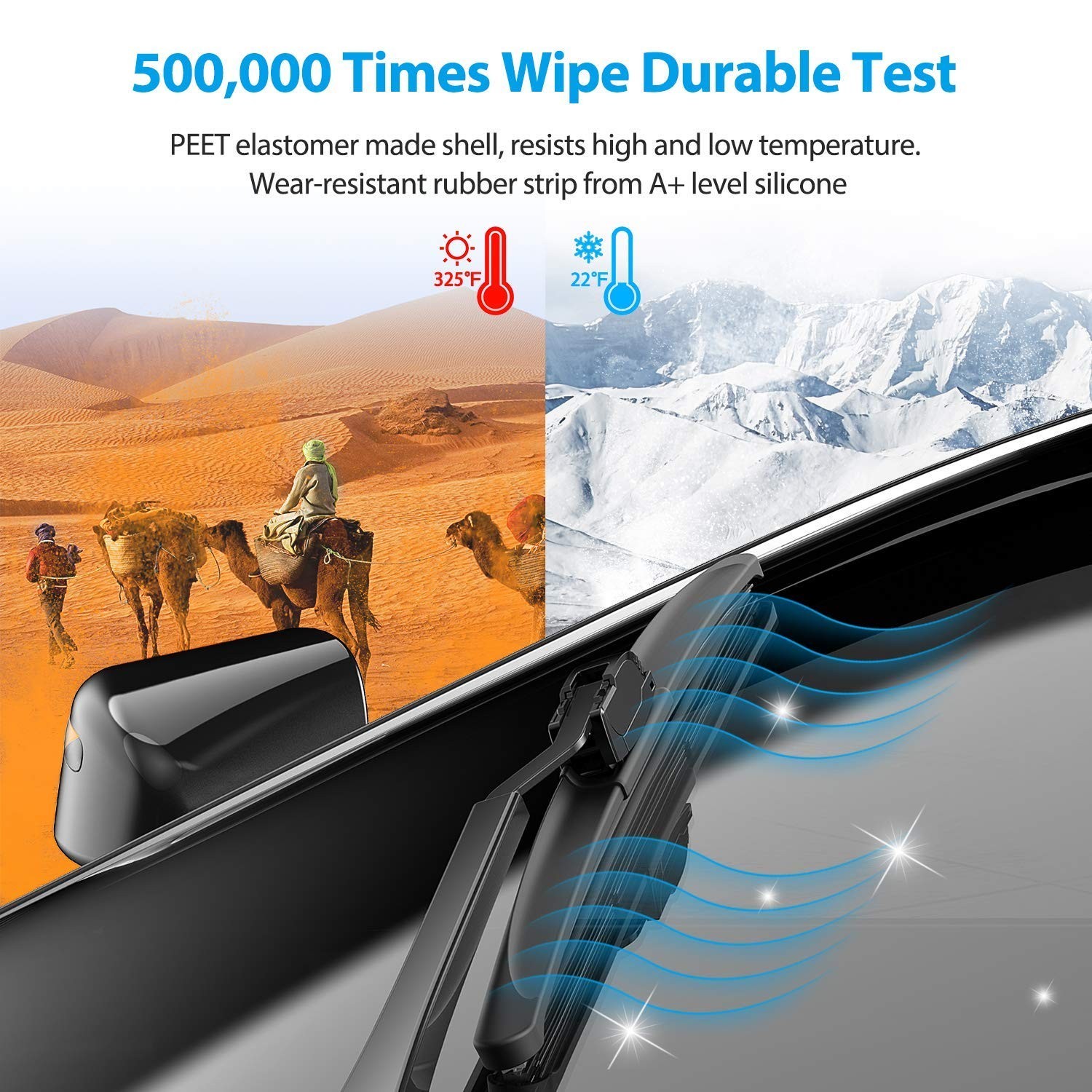 METO T6 Silicone Windshield Wiper Blades, 26 and 16 inches (set of 2)