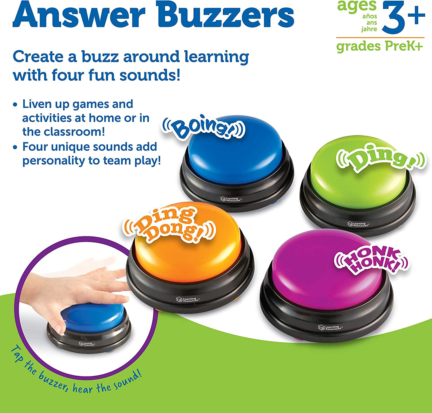 Learning Resources Answer Buzzers – Set of 4, Ages 3+ Assorted Colored Buzzers,