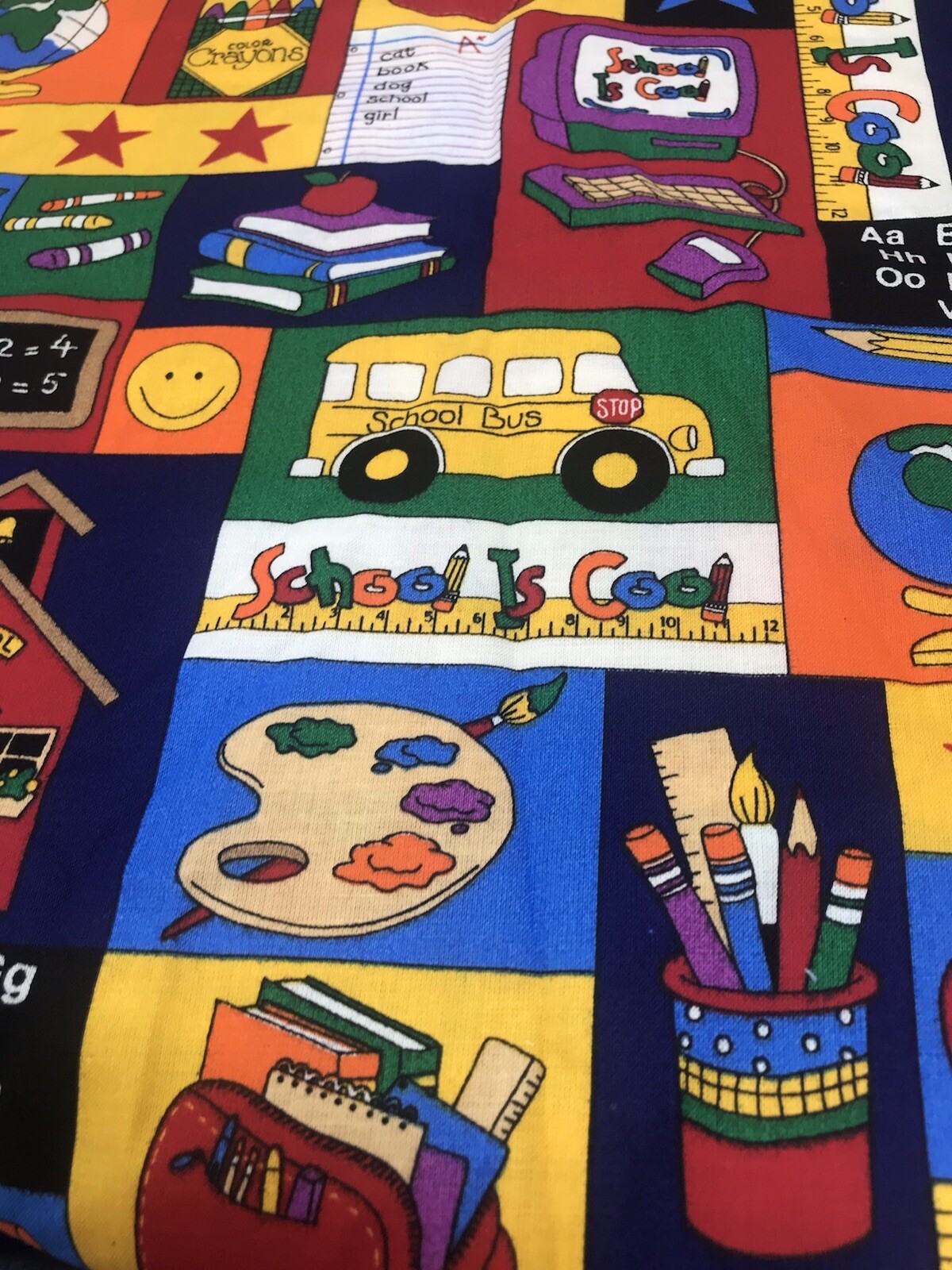 School is Cool Fabric Black Kindergarten Elementary Pencil Crayon 22″ x 45″ F39