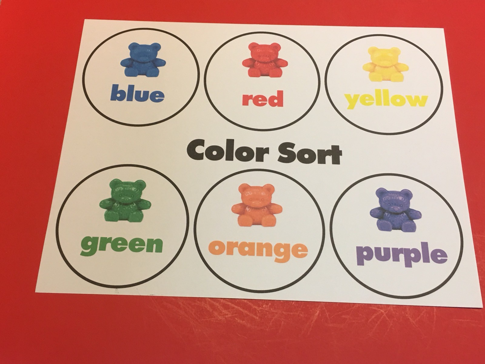 (Set of 10) Bears Color Sort Learning Mat – Laminated – Pre school Kindergarten