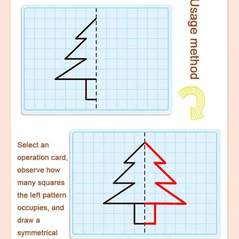 30 Pattern Symmetry Drawing Workbook with 4 Color Markers Fine Motor Skills Toy