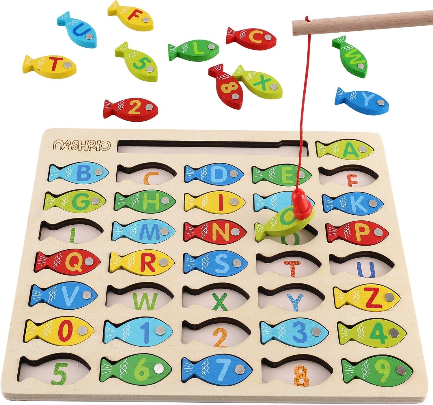 Magnetic Wooden Fishing Game ABC Alphabet Numbers Preschool Learning Toy