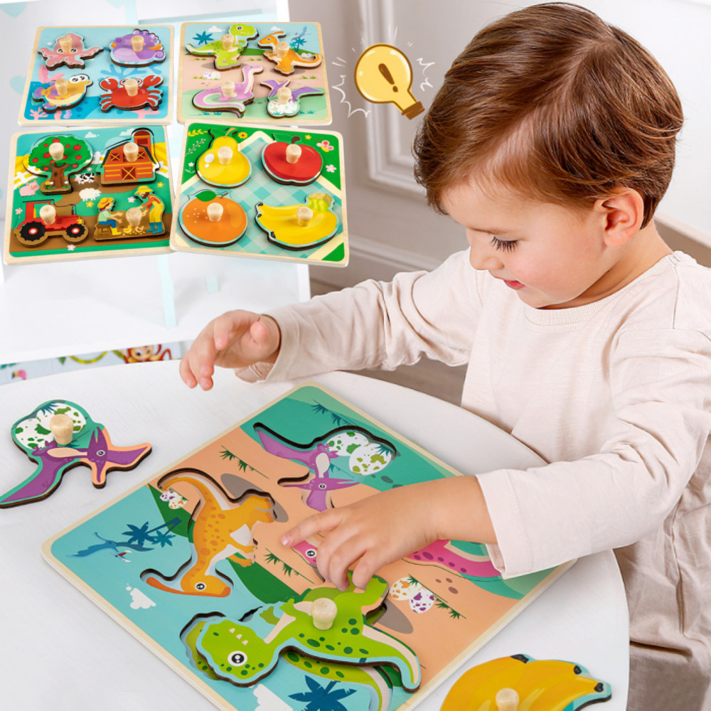 Wooden Puzzles for Kids Ages 1 2 3, Puzzle for Toddlers 4 Pcs Eco Preschool