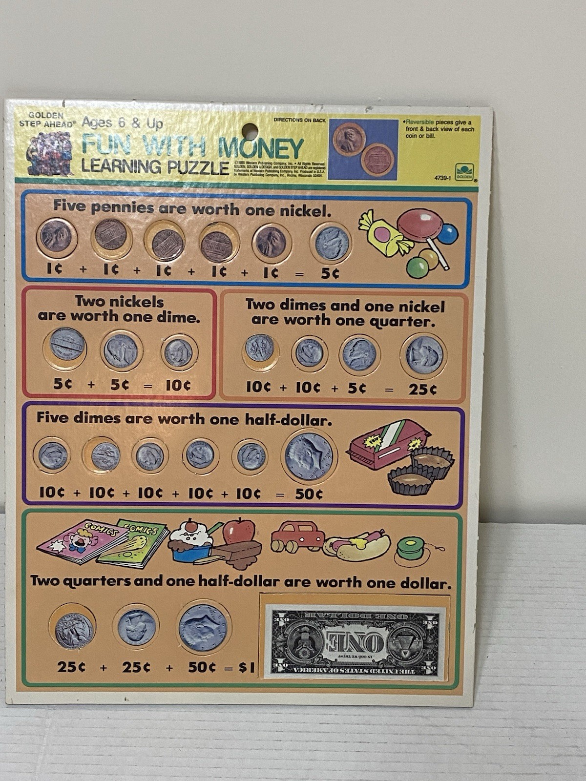 1985 Vintage Golden Step Ahead learning Tray Puzzle Fun with Money