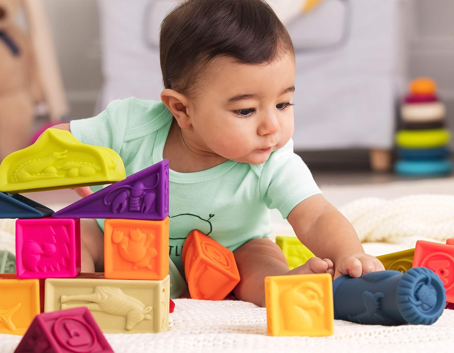 B. toys – Alphabet Learning Blocks for Babies & Toddlers – 26 Soft Squeezable AB