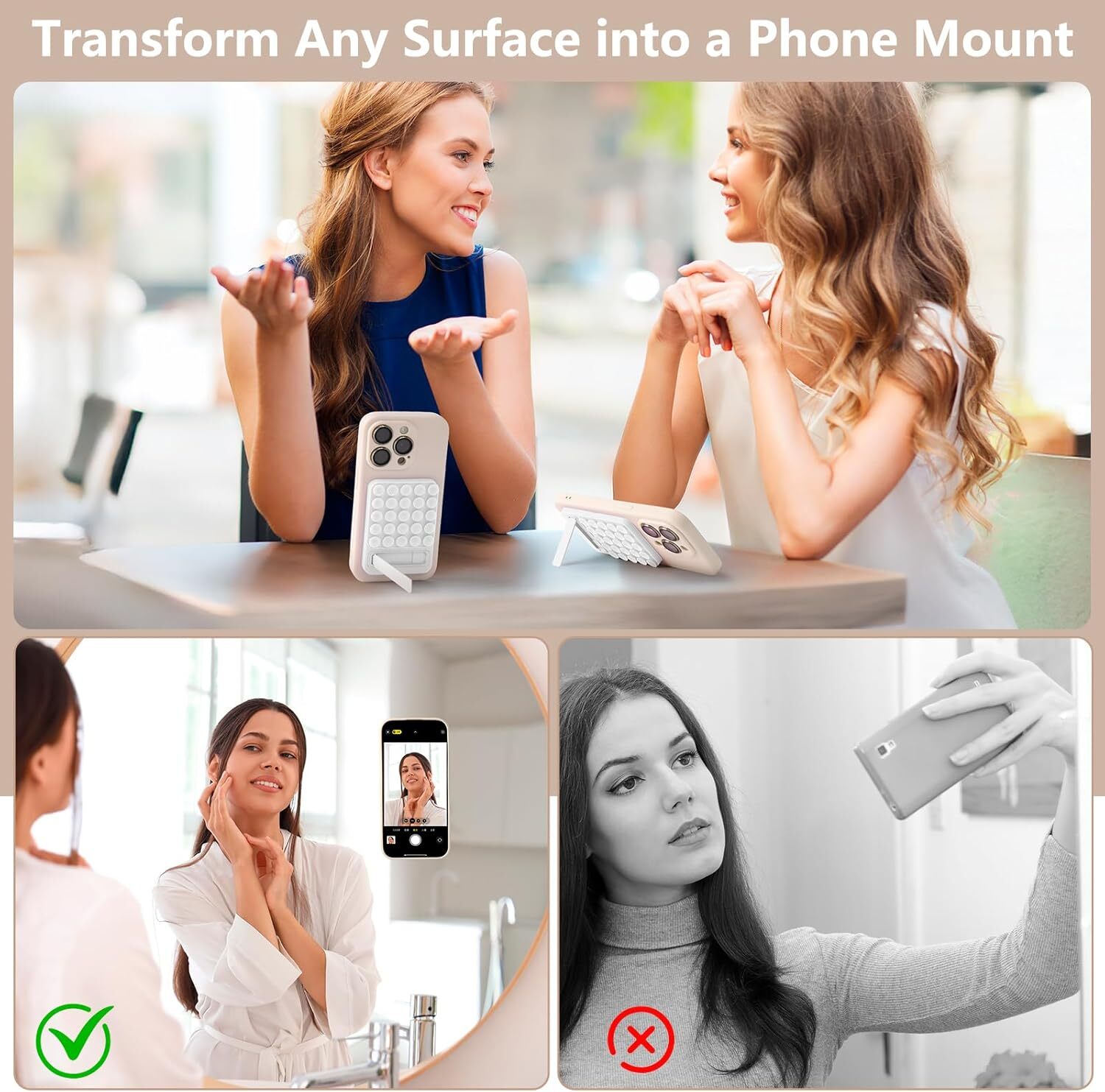 Silicone Suction Phone Case Adhesive Mount – 2 in 1 Silicone Sticky Phone Grip