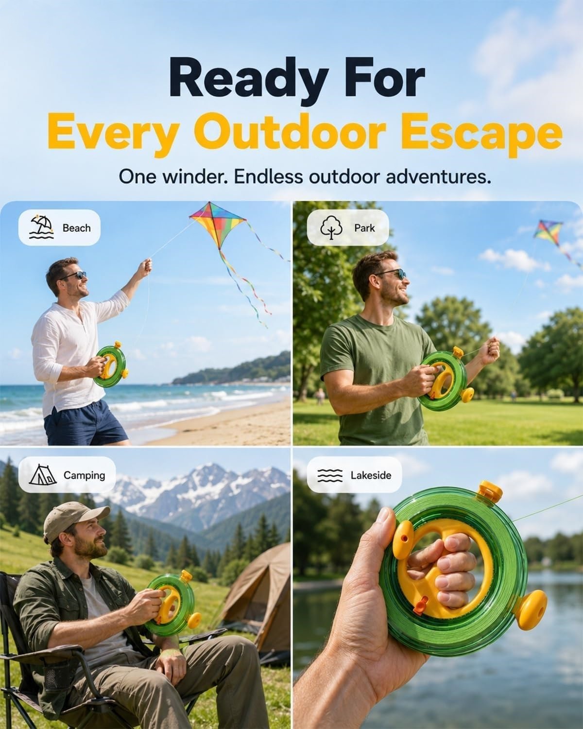 Ergonomic Kite Line Winder with Lock Reel Grips String Winding Tool