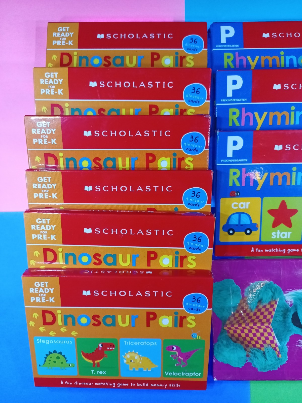 Scholastic Sesame Street Dinosaur Rhyming Words Flash Cards Matching Lot of 10