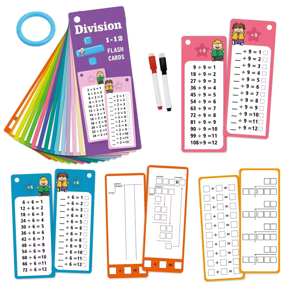 Math Training Flash Cards – + − × ÷ with Erasable Pen, Reusable Learning Set
