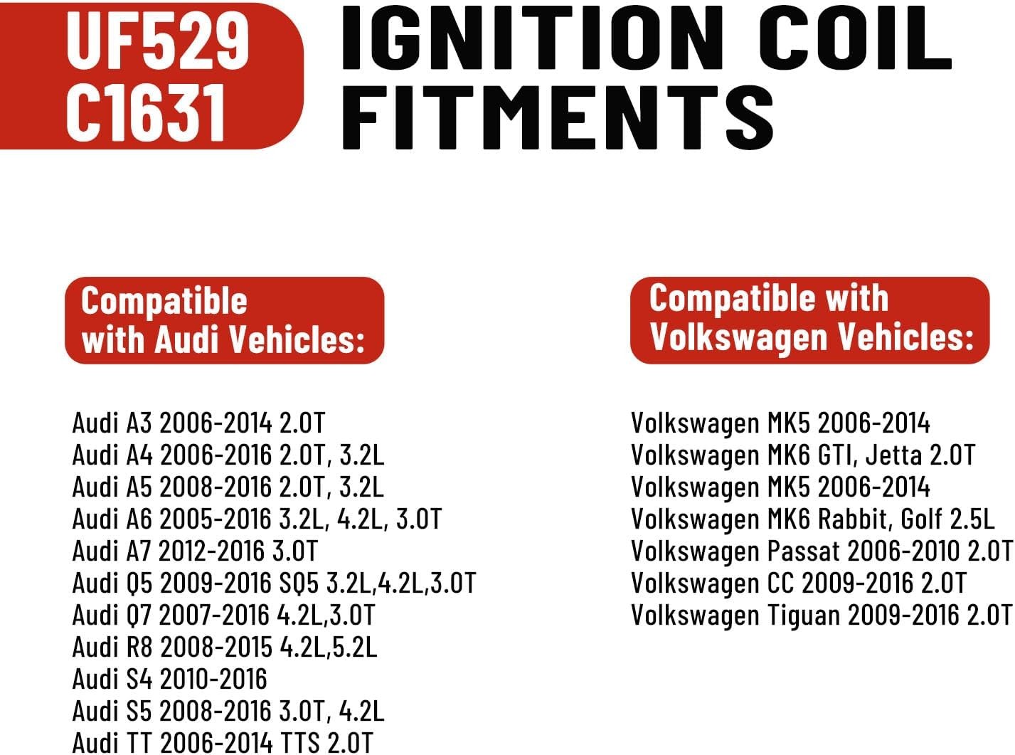 Ignition Coil Packs UF529 & Spark Plugs Set of 4,Compatible with Audi Volkswagen