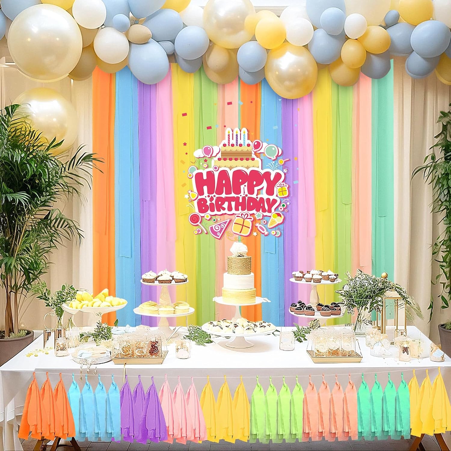 Oubest 2.2inx656ft Crepe Paper Streamers 8 Rolls Pastel