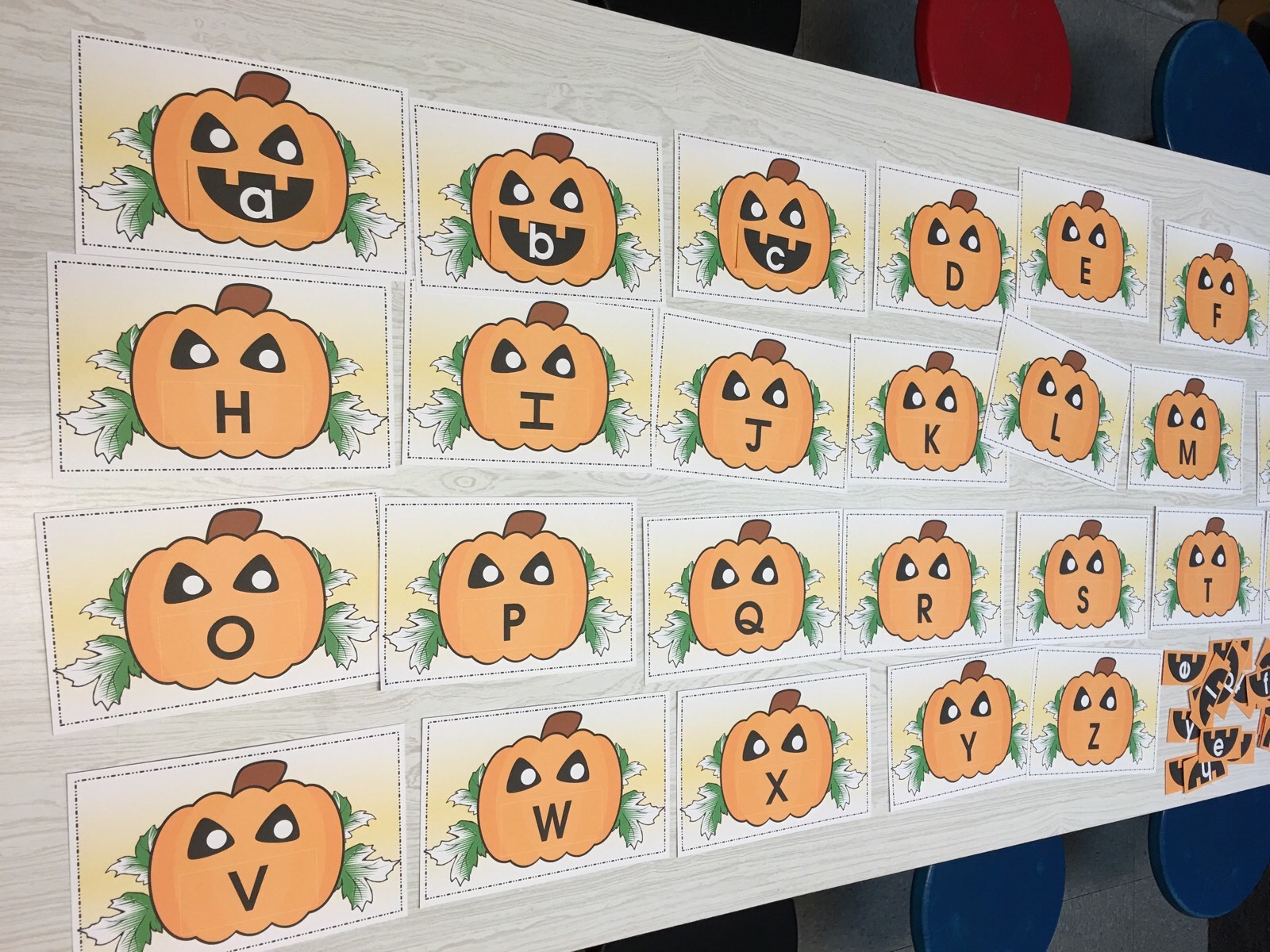 Jack O Lantern – Uppercase Lower case Match Pumpkins – Laminated Activity Set