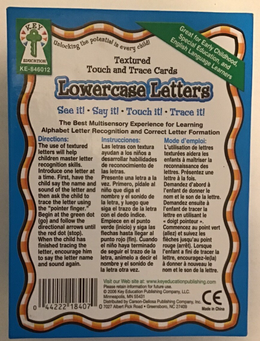 Key Education KE-846012 Textured Touch and Trace Lowercase Letters (26)