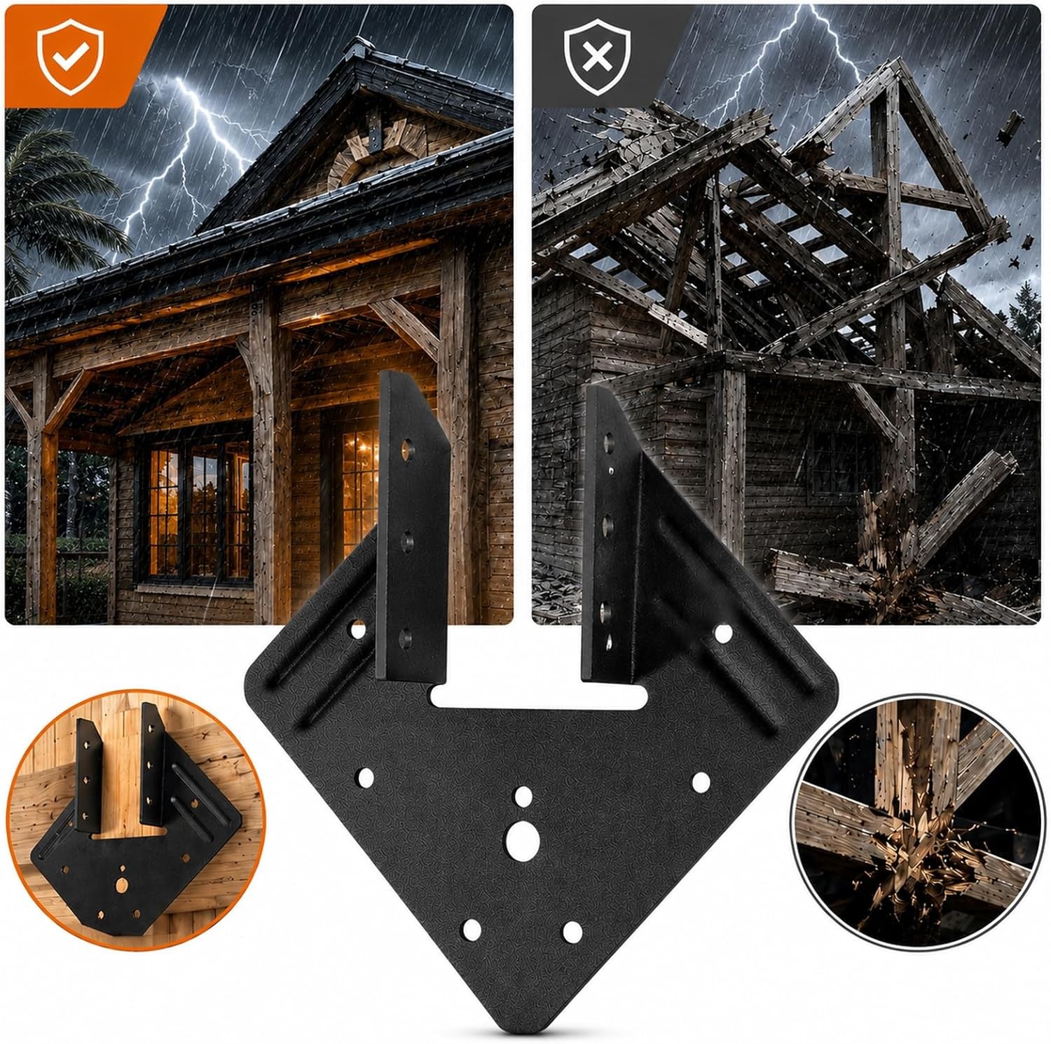 20 Pack Black Hurricane Ties Rafters 13 Gauge 2.2mm Carbon Steel Rafter Brackets