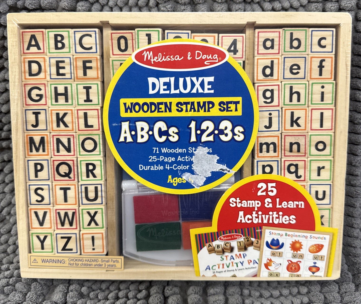 Melissa & Doug – Deluxe Wooden Stamp Set – 25 Stamp & Learn Activity – ABCs 123s