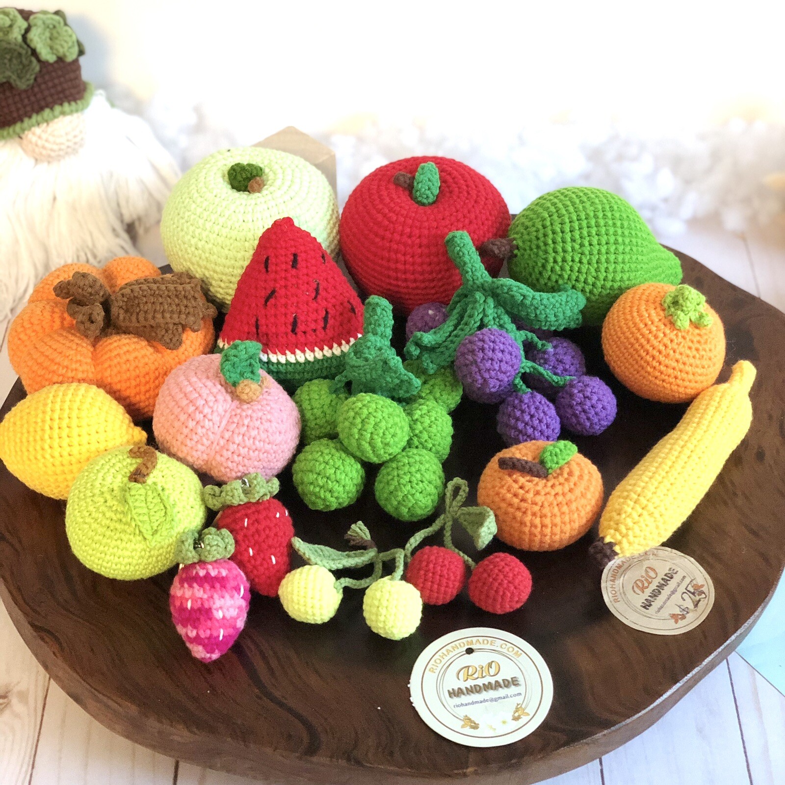 Handmade Set 10 pcs Crochet Vegetables , Fruit, Crochet Fake Food, Pretend Food