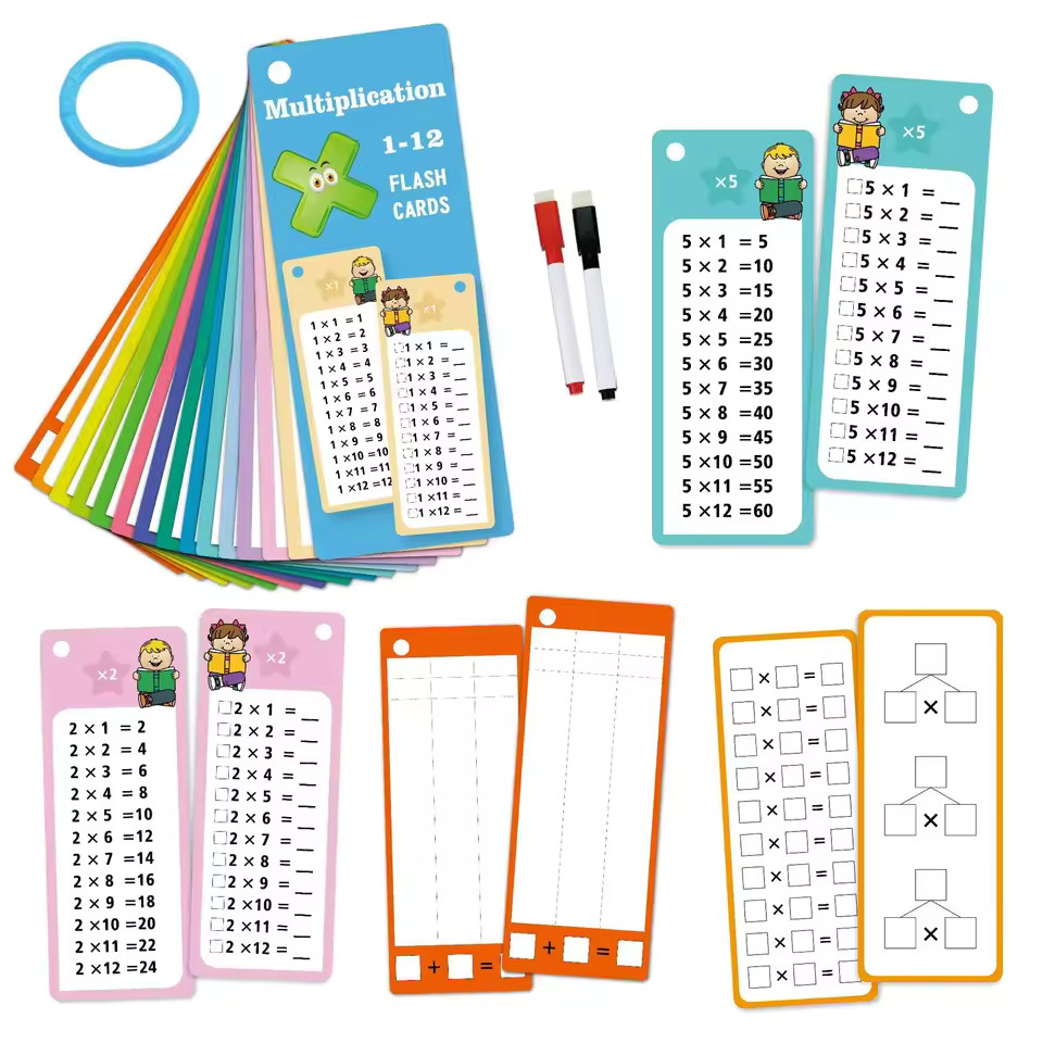 Math Training Flash Cards – + − × ÷ with Erasable Pen, Reusable Learning Set