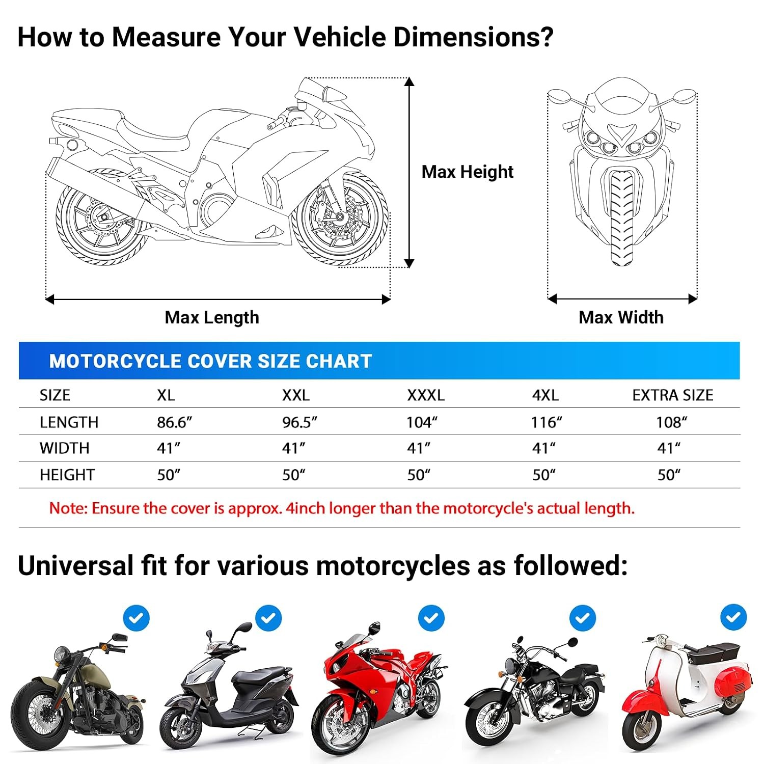 Waterproof Motorcycle Cover Outdoor All Season Reflective Night Rain Sun Cover