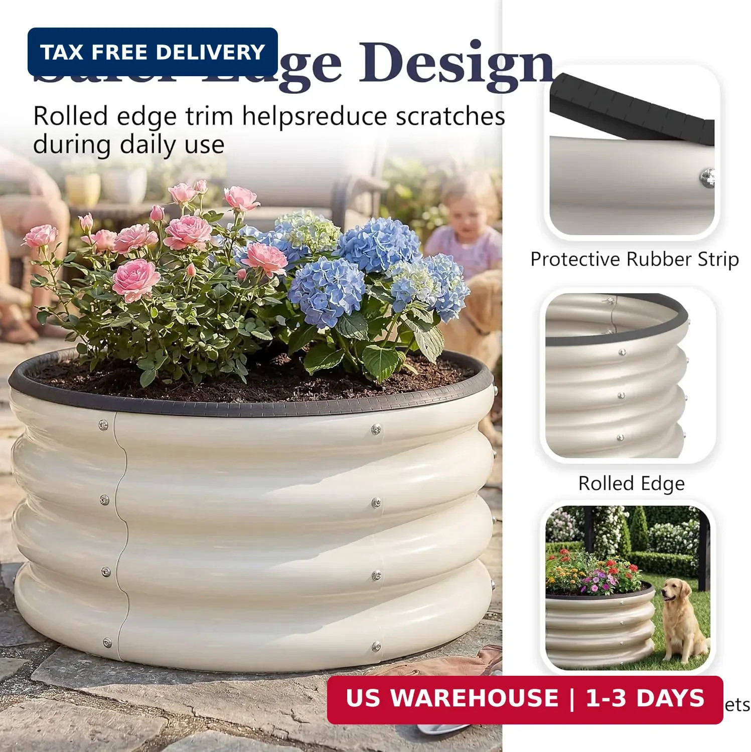 2 x 2 x 1 ft Round Raised Garden Bed, White 2 Pack 12 in Deep Galvanized Steel P