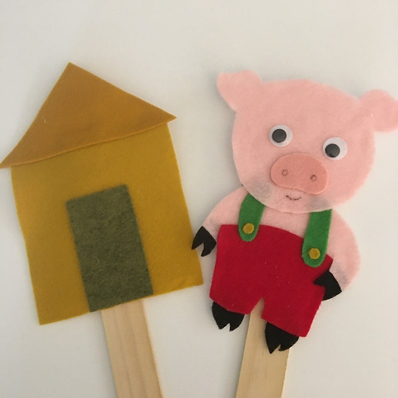 3 Little Pigs and the Big Bad Wolf Felt Board Pieces or Paint Stick Puppets