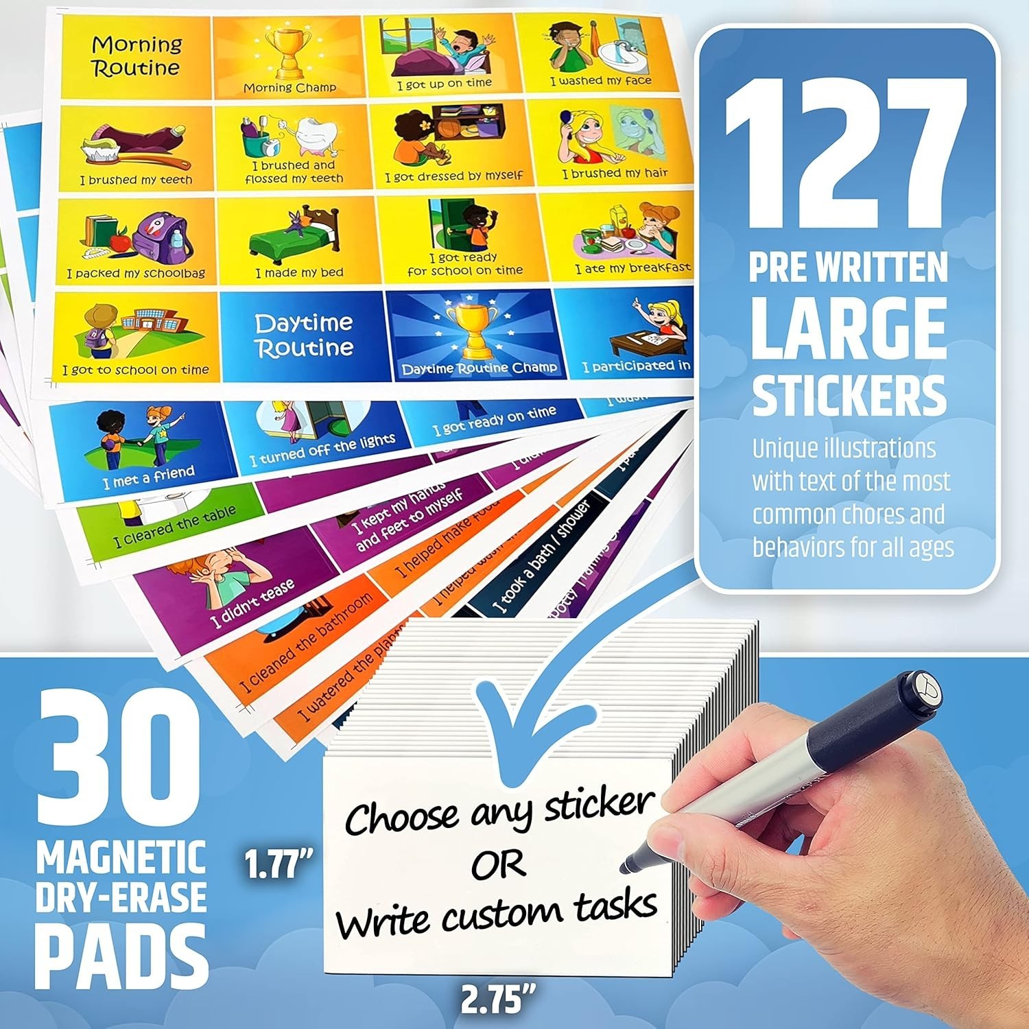 Magnetic Kids Reward Chart – 127 Pre-Written Stickers for Potty Training Success
