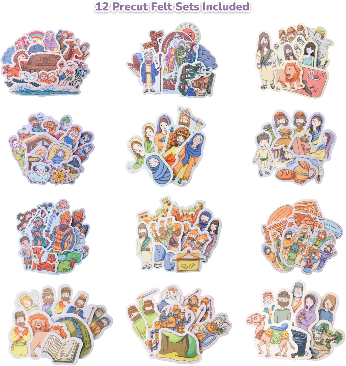 CHEFAN 12 Pack Felt Board Bible Animal Stories Set Flannel PreSchool Activities