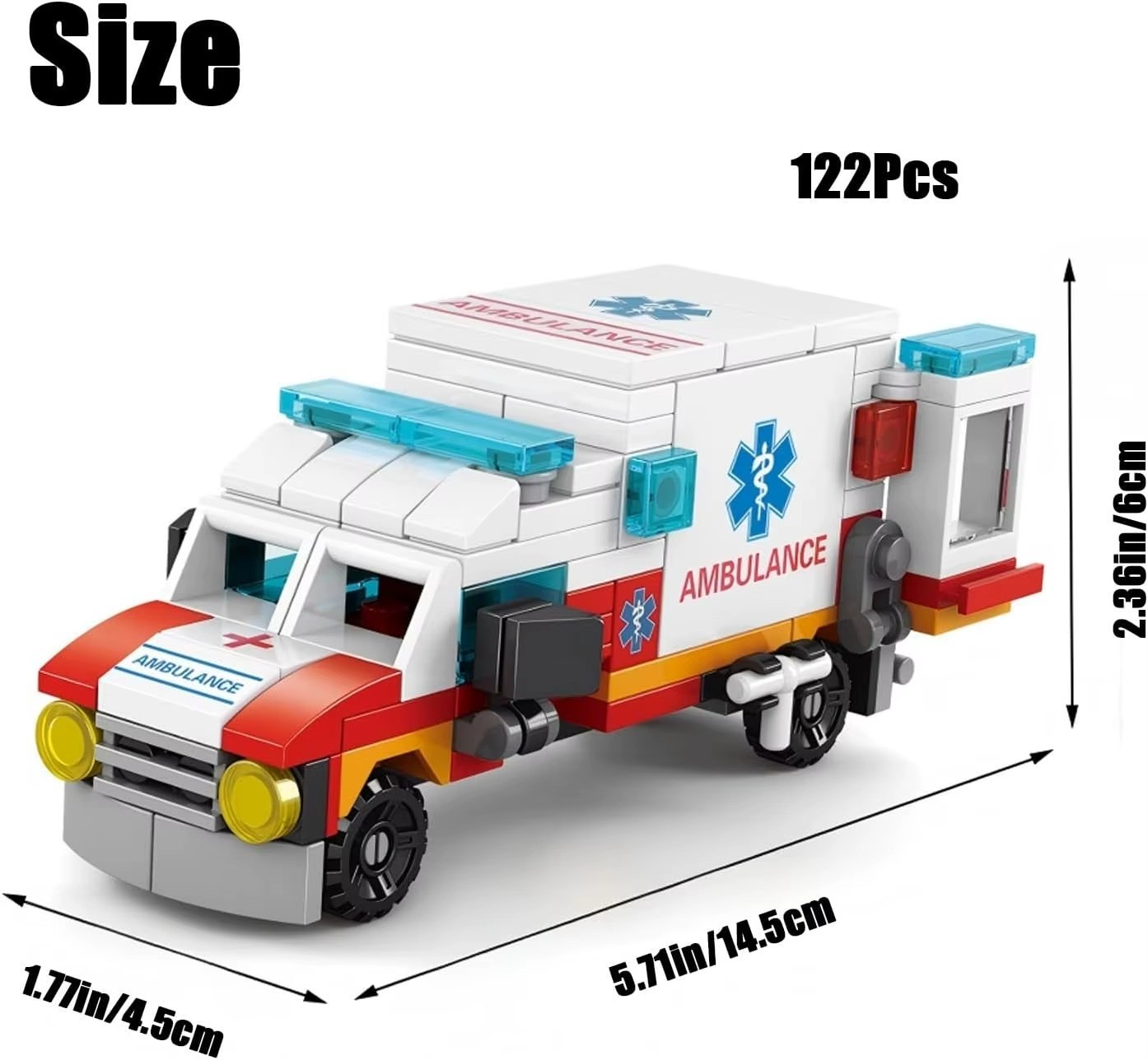 7 in 1 Ambulance Building Blocks Set 122PCS Emergency Vehicle STEM Toy Kids
