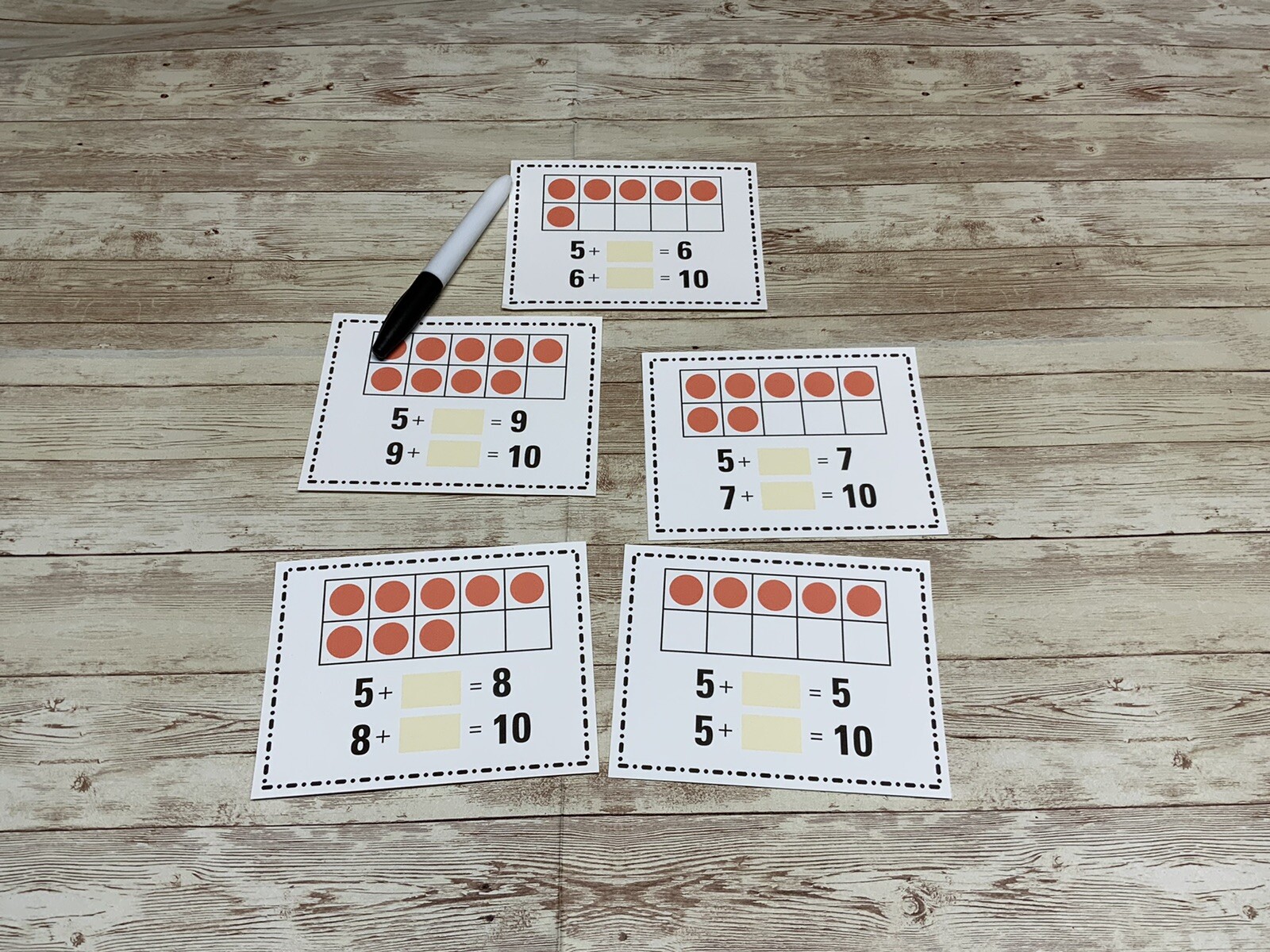 Tens Frames Add & Make 10 Math Center – Dry Erase – 30 Laminated Activity Cards