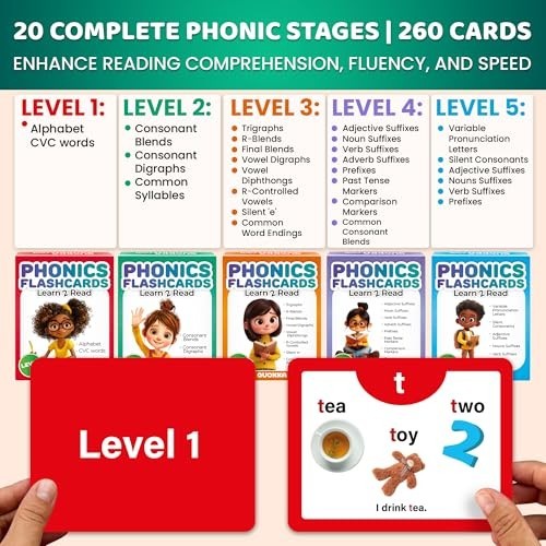 Phonics Flash Cards for Kids 4-8 – 260 Games for Reading & Phonemic Awareness