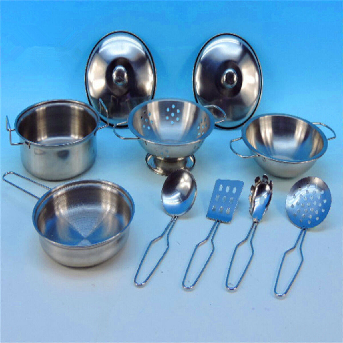 Child Pretend Play Toy Stainless Steel Pots Pans Cookware Cooking Utensils Gifts