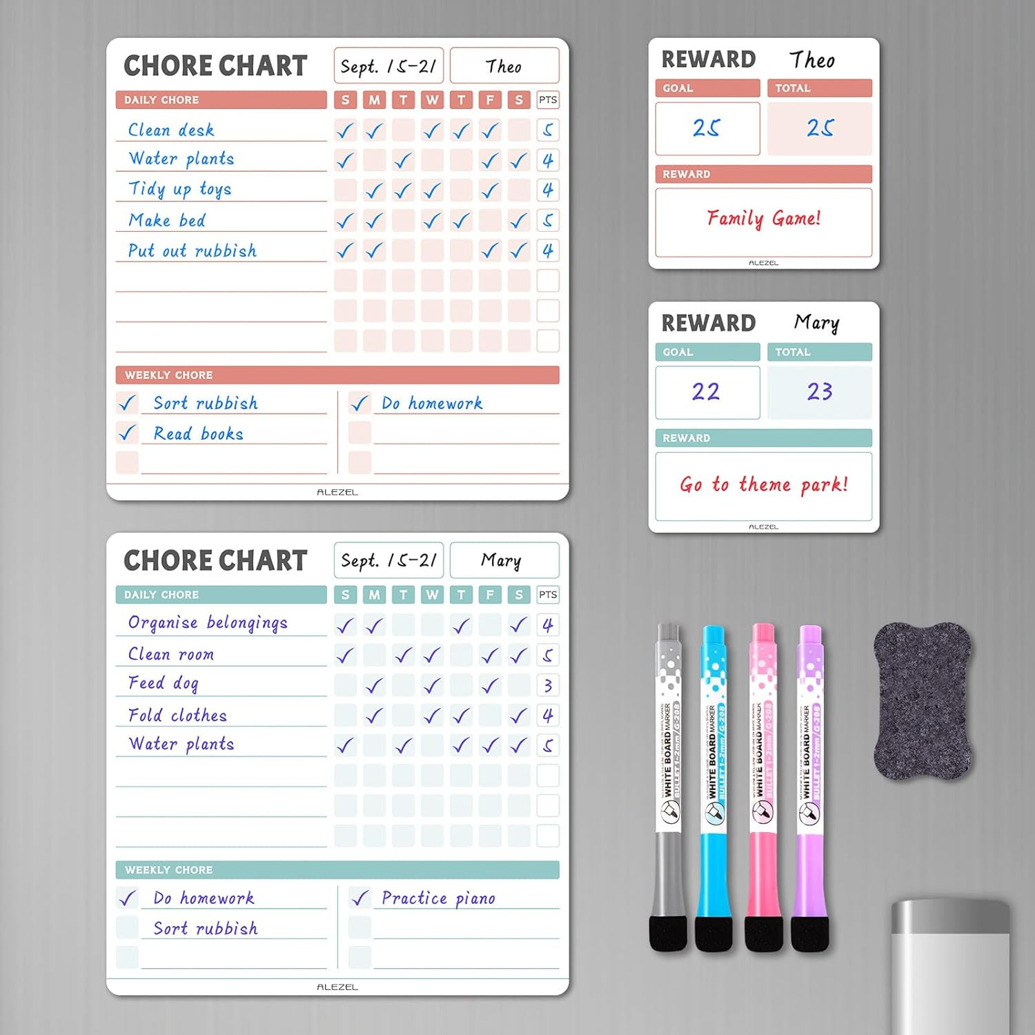 Magnetic Chore Chart for Kids Multiple Kids, Dry Erase Fridge Chore Board, In…