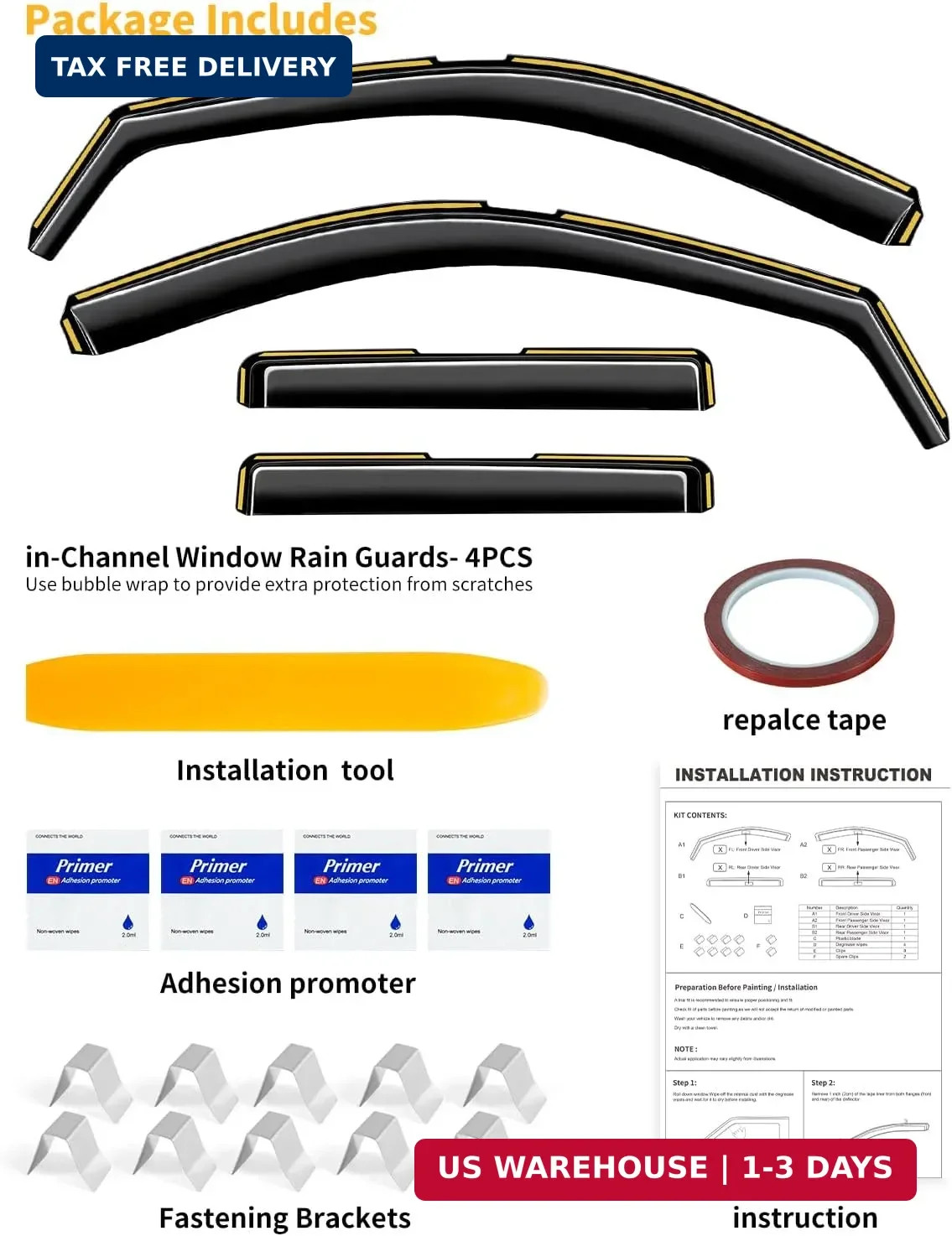 in-Channel Window Rain Guards Fit for Jeep Grand Cherokee(Limited) 2011-2021 Ext