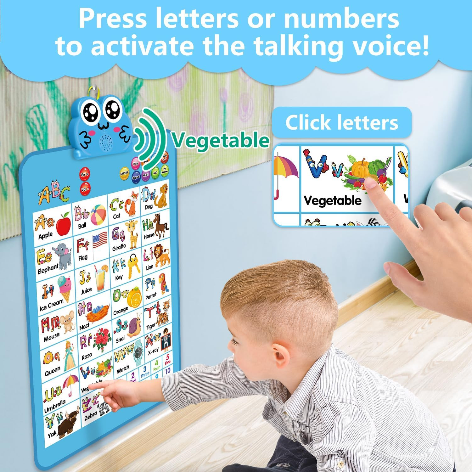 Electronic Interactive Double-Sided Alphabet Wall Chart, Talking ABC & 123 & Mus