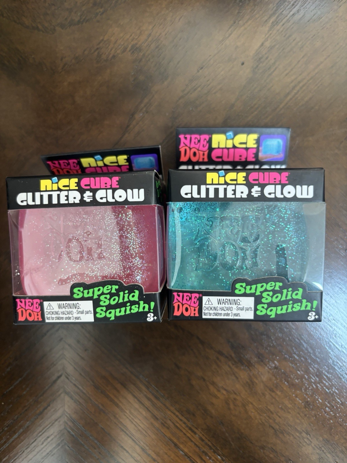 Lot of 2 NeeDoh Nice Cube Glitter & Glow squishy Squish Toy Schylling