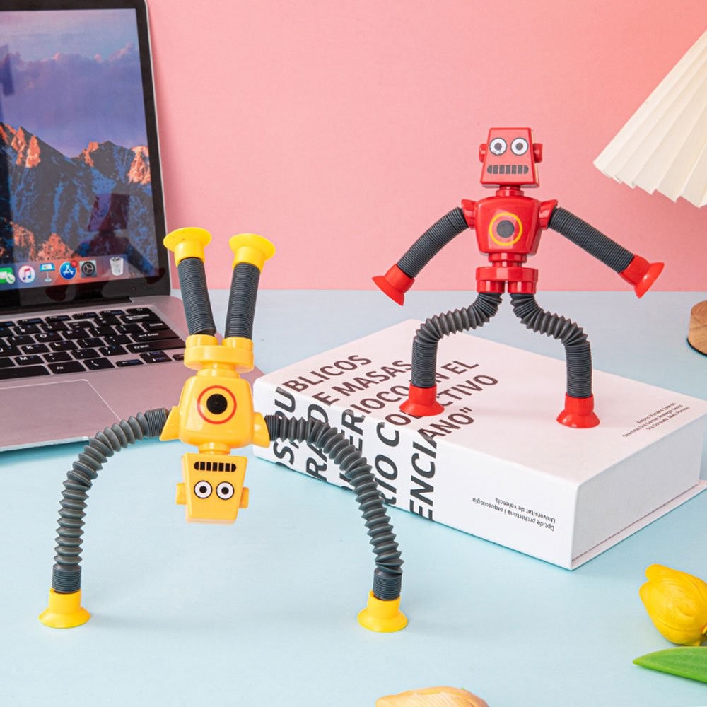 LED Telescopic Suction Cup Robots Toy Stress Relief Light Up Robot Toy JQ