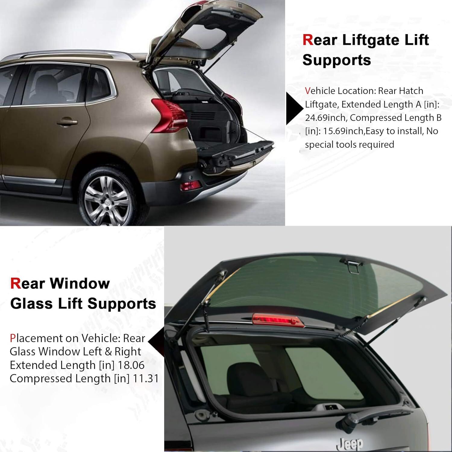 Youxmoto Hatch Liftgate and Rear Window Glass Lift Supports Struts fit for
