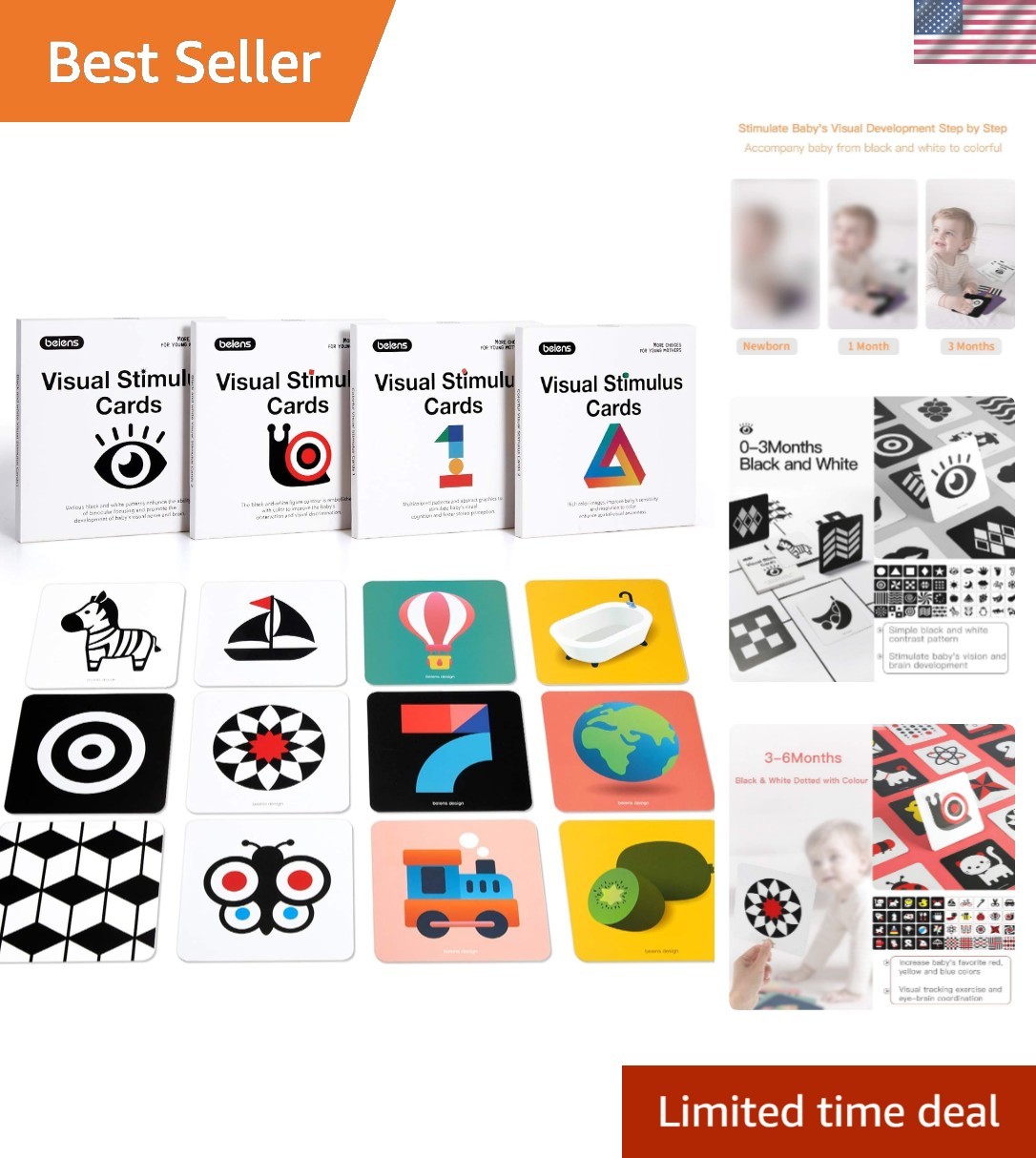 High Contrast Baby Flashcard, 80 Pcs 160 Page Black White Colorful Visual Sti…