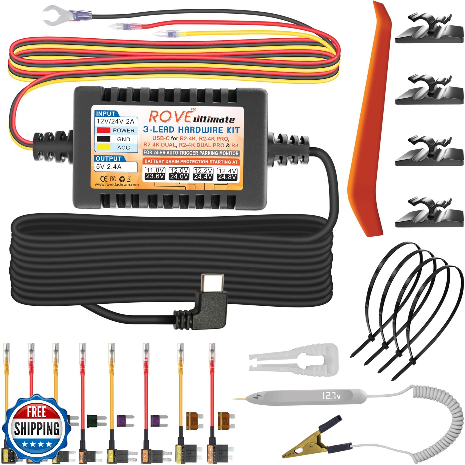 ROVE Ultimate Dash Cam Hardwire Kit with USB-C Port for R2-4K, R2-4K PRO, R2-