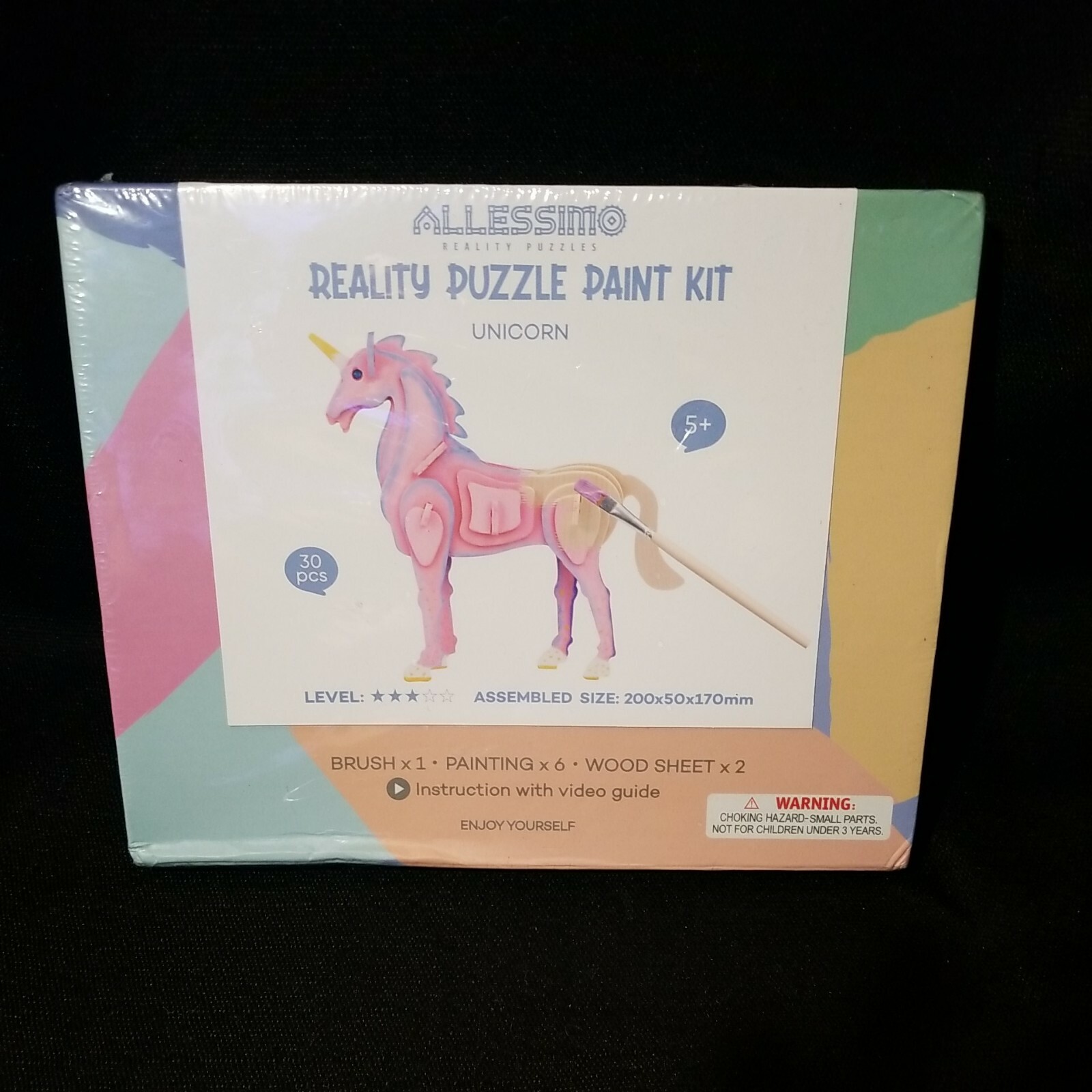 NIB Allessimo Reality Puzzle Paint Kit Level 3 ~ Unicorn ~ 3d puzzle craft