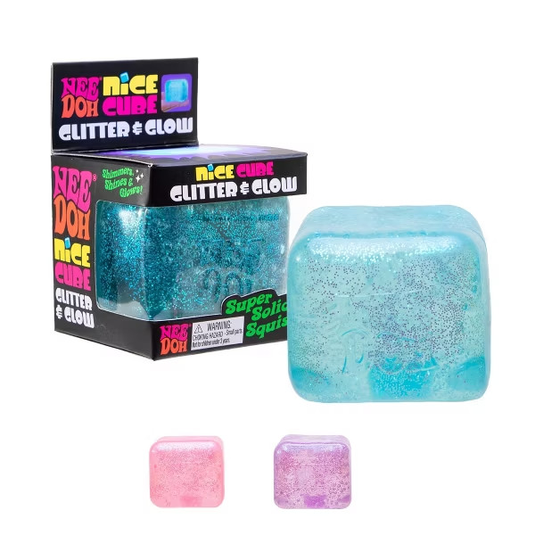 NeeDoh Nice Cube Glitter and Glow Viral Squishy Schylling Fidget Toy New in Box
