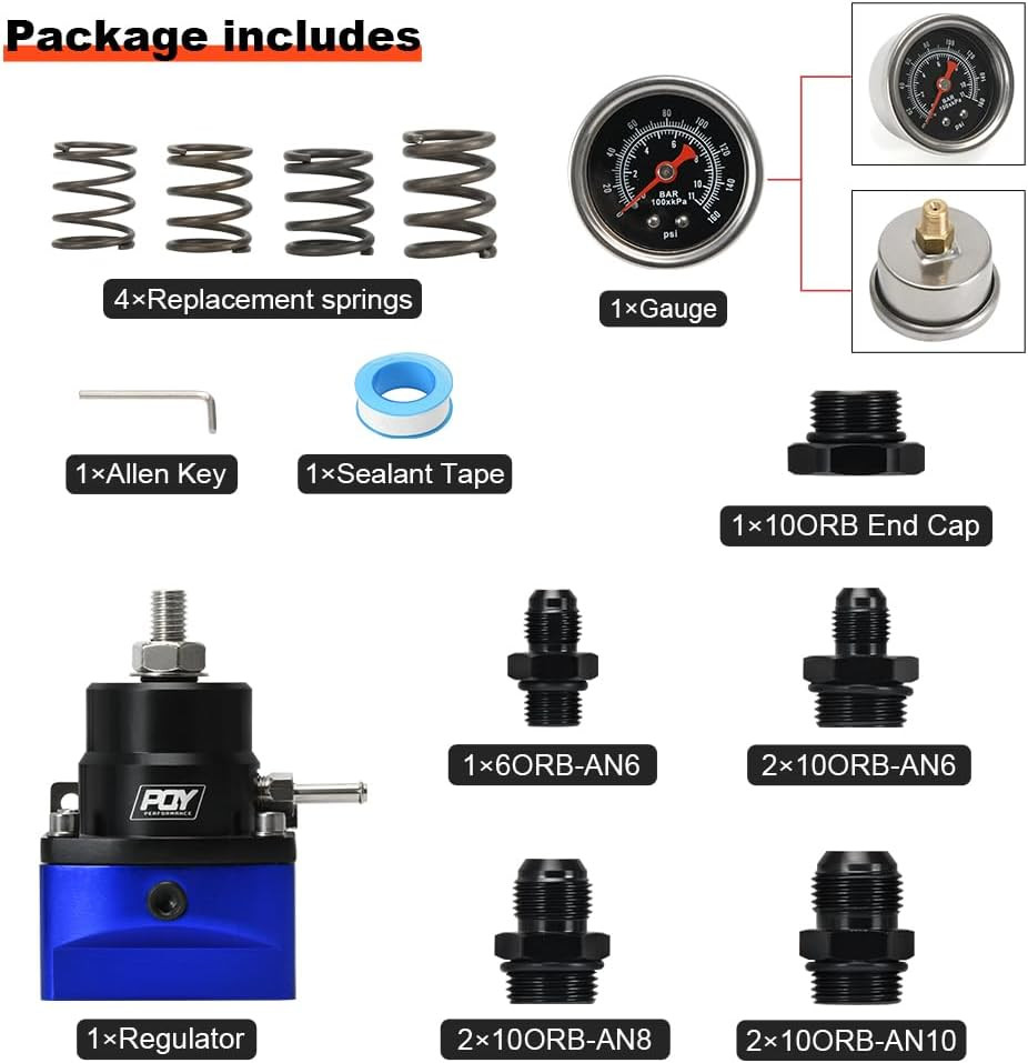 Adjustable Fuel Pressure Regulator Kit 3-110PSI with AN10 Feed Port and AN6 Retu